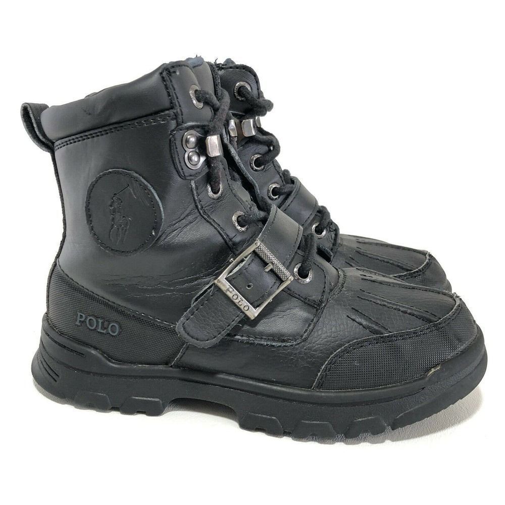 Polo Ralph Lauren Boys Colbey Leather Black Youth Boots Size 1
